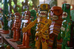 Colorful handcrafted statues in Antigua local market